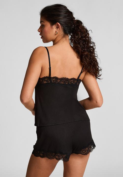 Hunkemoller - Pj cami jersey lace nana - black