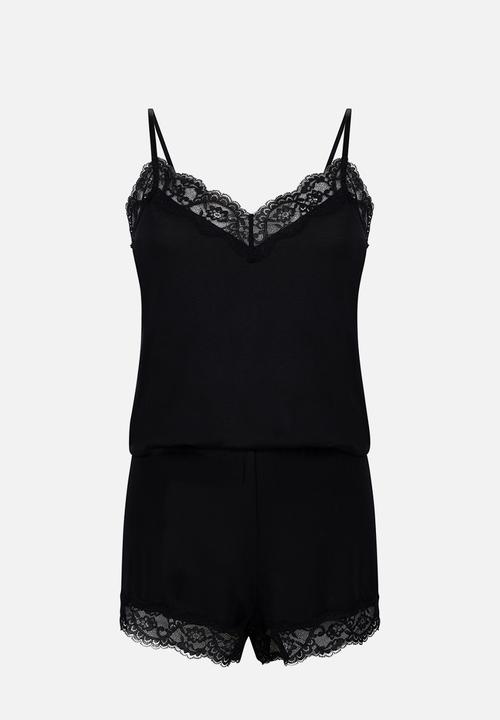 Hunkemoller - Pj cami jersey lace nana - black