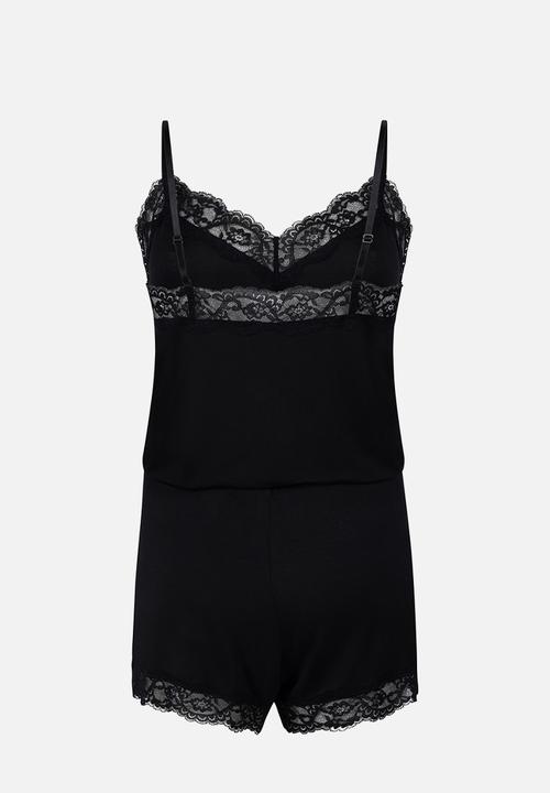 Hunkemoller - Pj cami jersey lace nana - black
