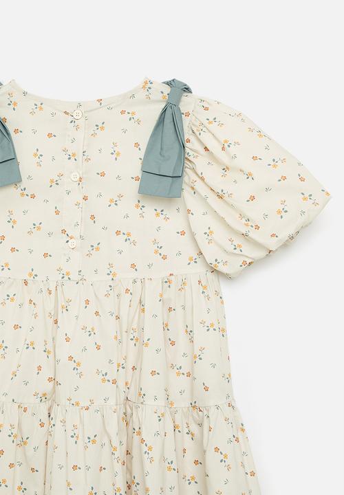 Pop Candy - Gypsy skirt dress with double bow detail - ivory/floral aop