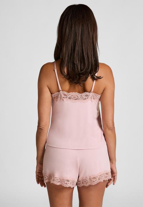 Hunkemoller - Pj cami jersey lace nana - pink