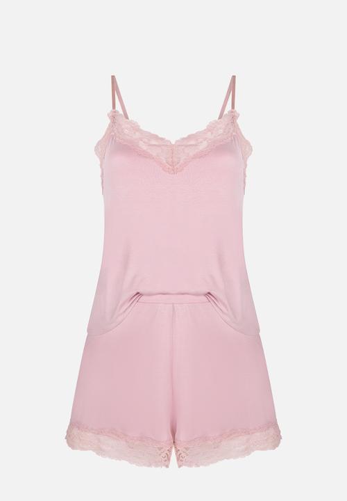 Hunkemoller - Pj cami jersey lace nana - pink