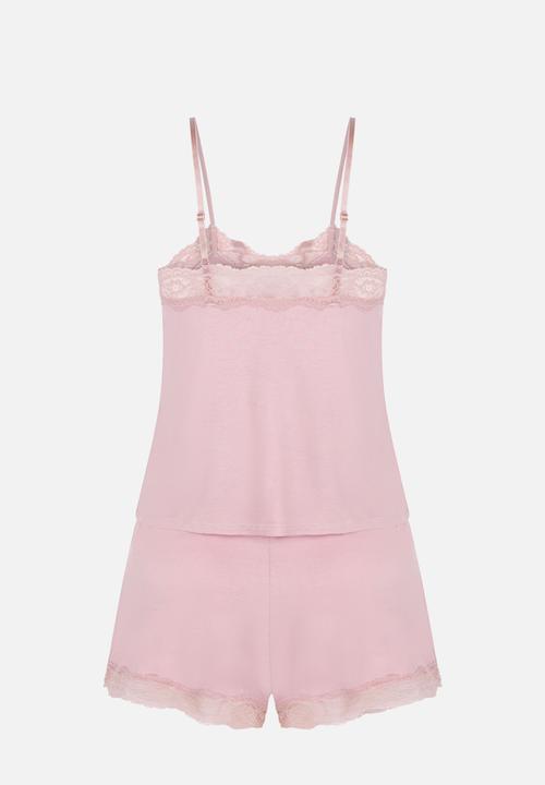Hunkemoller - Pj cami jersey lace nana - pink