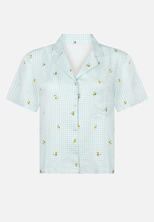 Hunkemoller - Jacket short sleeve viscose check print - harbor gray