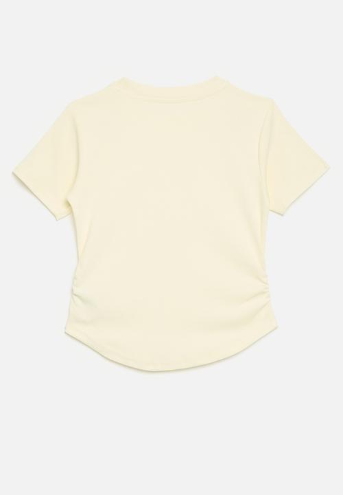 Pop Candy - 3D fabric flower top with beads and ribbon - light yellow/white