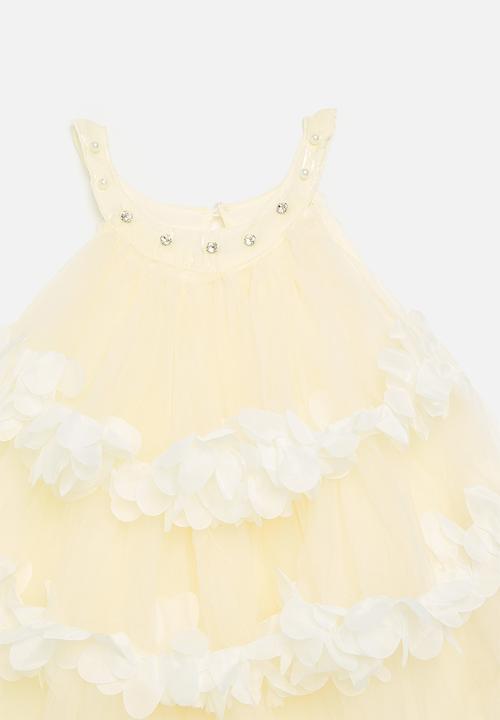 Pop Candy - Halter neck tulle dress with floral edged tiers - pale yellow/white