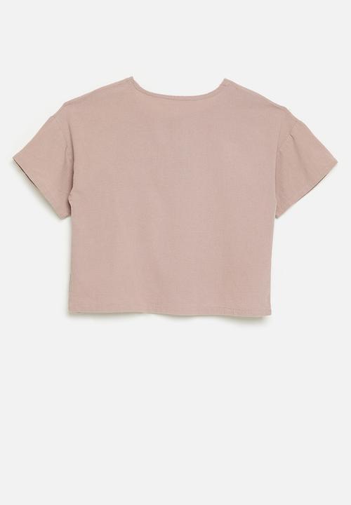 Pop Candy - Henley tee with single button-flap pocket - dusty pink