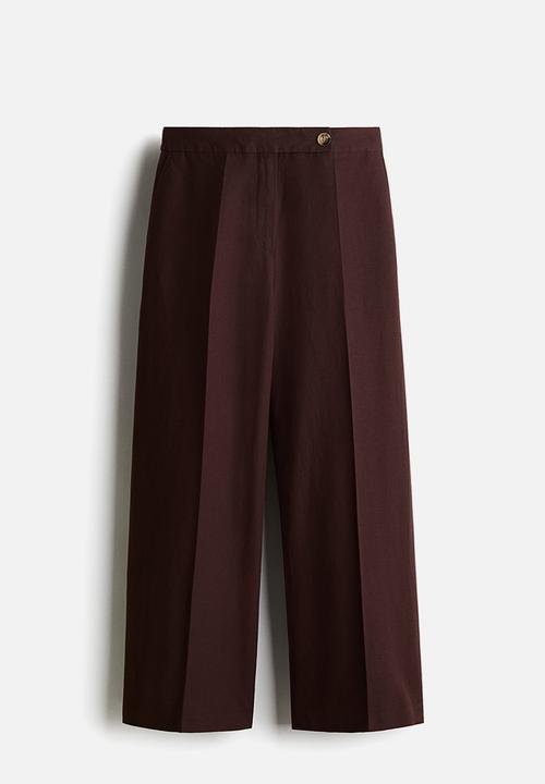 H&M - Tailored linen-blend trousers - dark brown