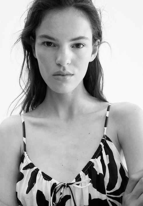 H&M - Smocked strappy dress - white & black floral