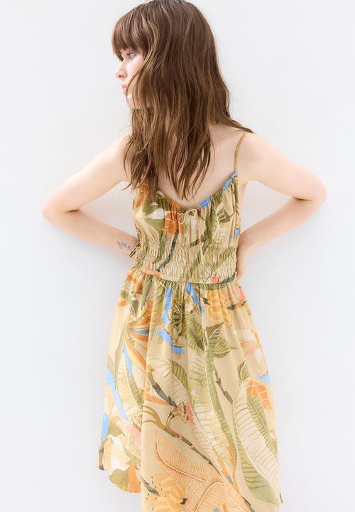 H&M - Smocked strappy dress - beige floral