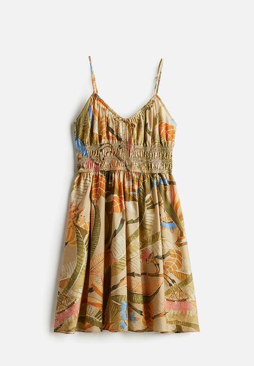 H&M - Smocked strappy dress - beige floral