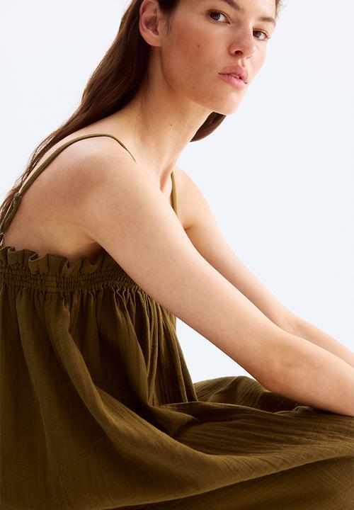 H&M - Strappy muslin dress - dark khaki green