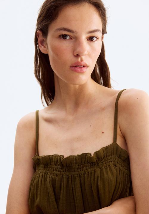 H&M - Strappy muslin dress - dark khaki green