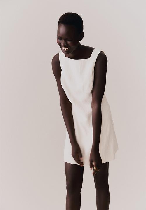 H&M - Square-neck twill dress - cream