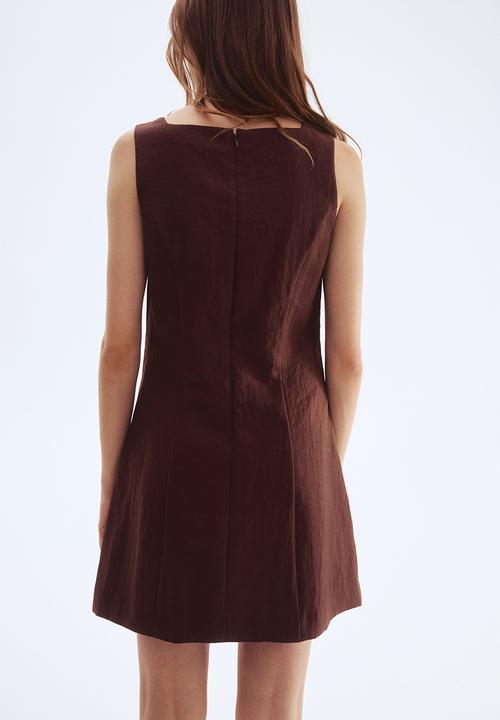 H&M - Square-neck twill dress - dark brown