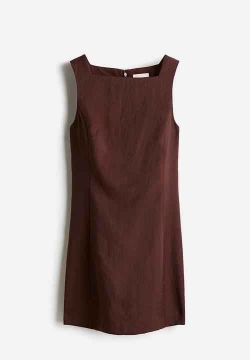 H&M - Square-neck twill dress - dark brown