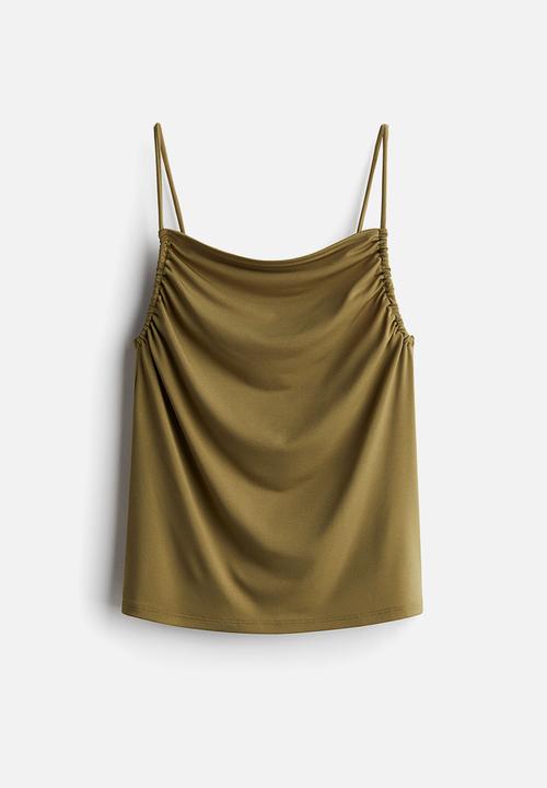 H&M - Ruched strappy top - golden olive