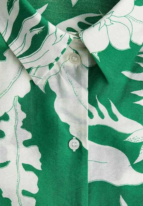 H&M - Patterned oversized shirt - green & white floral