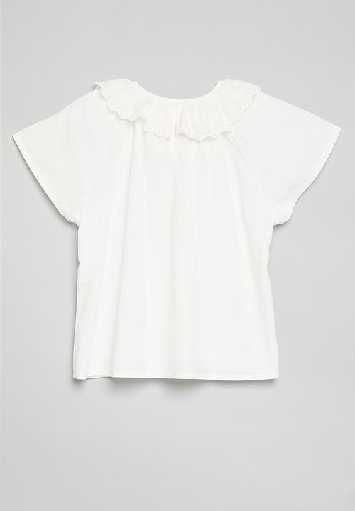 Pop Candy - Broderie anglase ruffle collar blouse - white