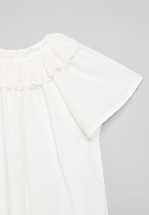 Pop Candy - Broderie anglase ruffle collar blouse - white