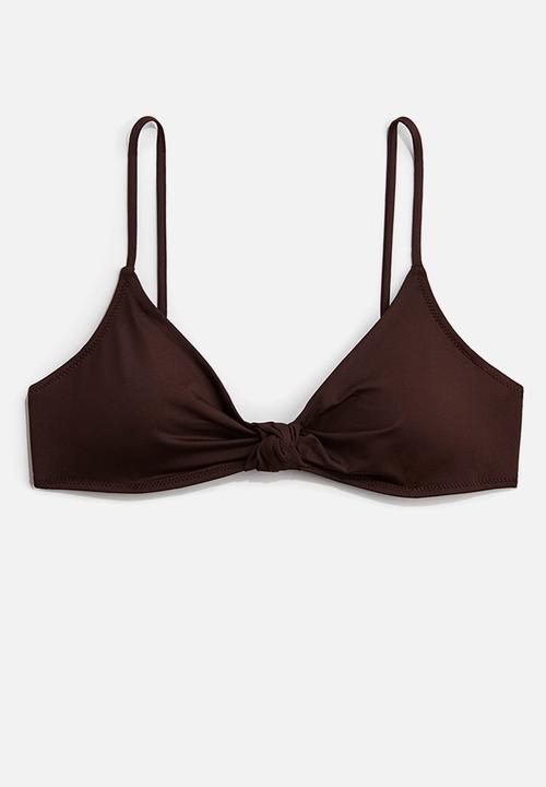 H&M - Knot-detail padded bikini top - dark brown
