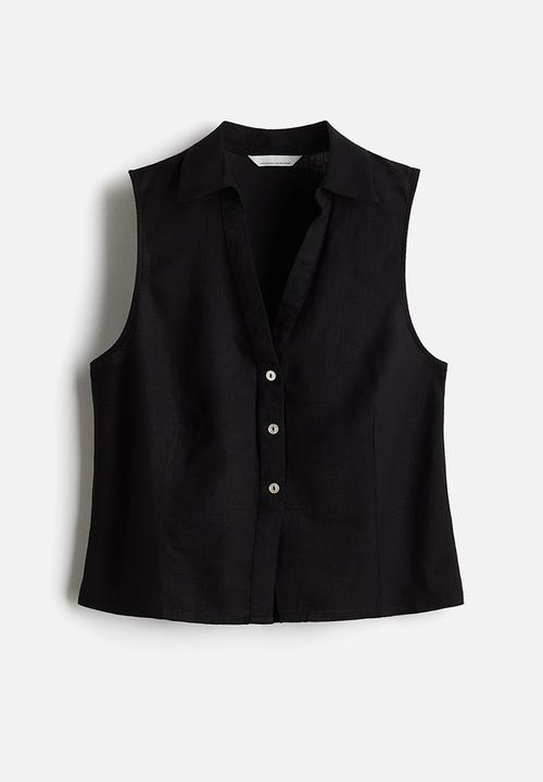 H&M - Linen-blend sleeveless shirt - black