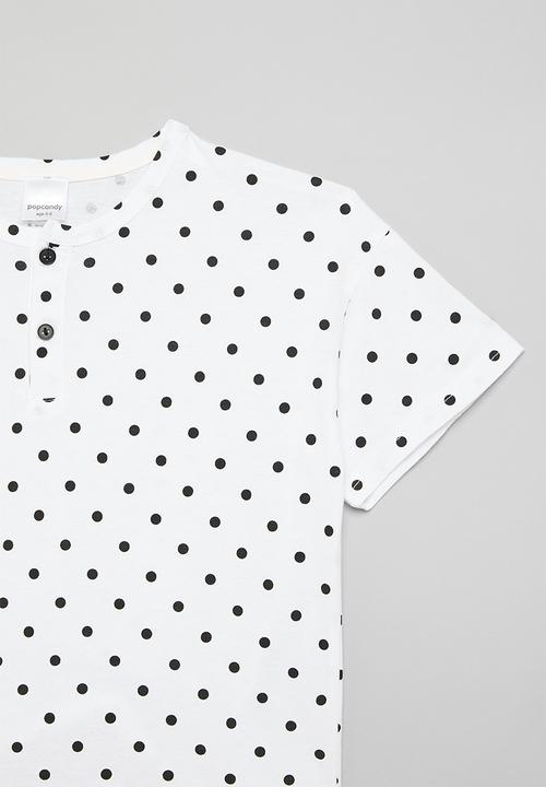 Pop Candy - Short sleeve henley tee - white/polka dots