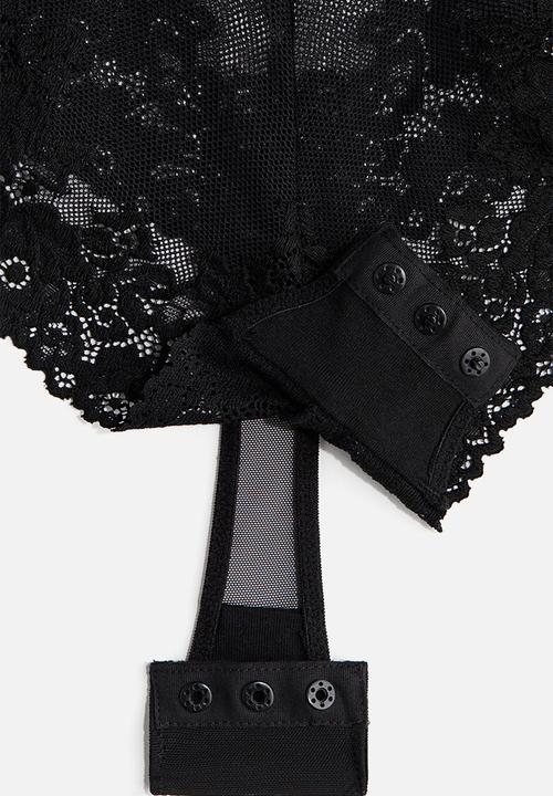 H&M - Lace push-up thong body - black