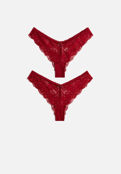 H&M - 2-pack lace brazilian briefs - red