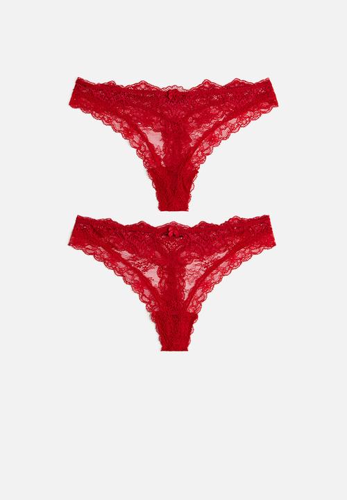 H&M - 2-Pack lace thong briefs - red