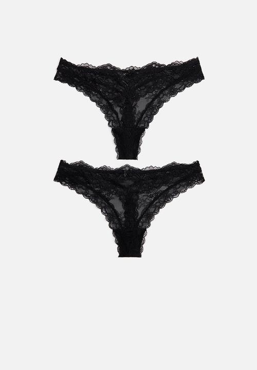 H&M - 2-Pack lace thong briefs - black