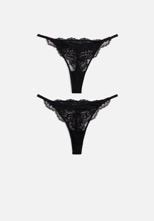 H&M - 2-Pack lace tanga thong briefs - black