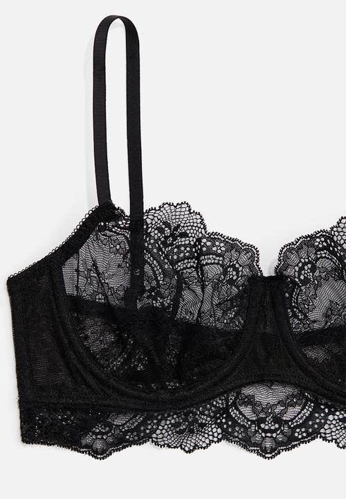 H&M - Lace balconette bra - black