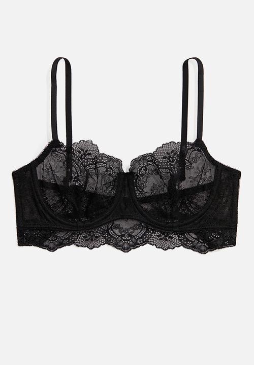 H&M - Lace balconette bra - black