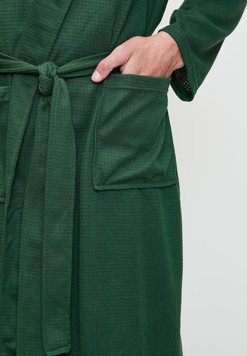 Brave Soul - Waffle Long Length Dressing Gown - Forest