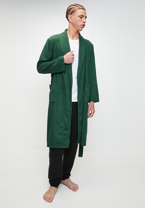 Brave Soul - Waffle Long Length Dressing Gown - Forest