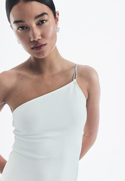 H&M - Rhinestone-strap one-shoulder body - cream