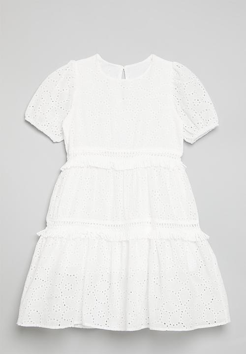 Pop Candy - Broderie anglaise dress with fringed tiers - white