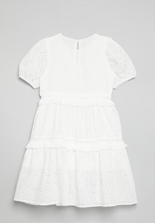 Pop Candy - Broderie anglaise dress with fringed tiers - white