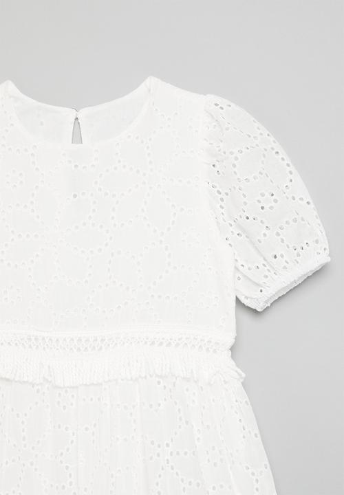 Pop Candy - Broderie anglaise dress with fringed tiers - white