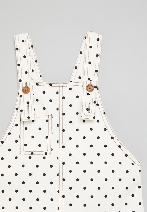 Pop Candy - Short dungarees with contrast stitching - off white/black/polka dots