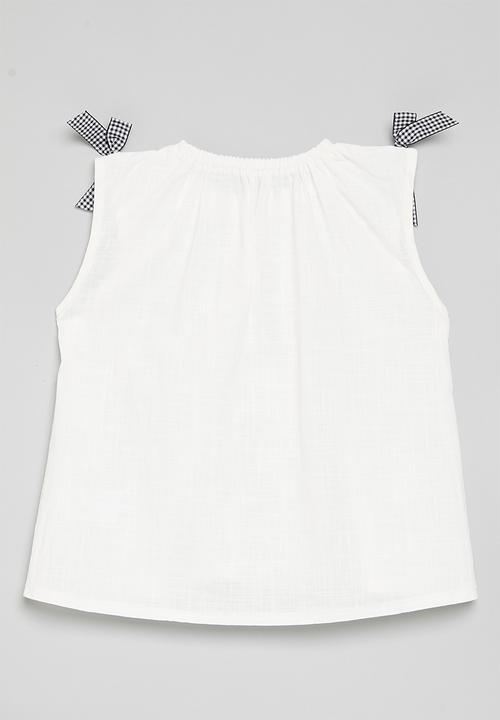 Pop Candy - Openwork blouse with contrast bow detail - white/black gingham