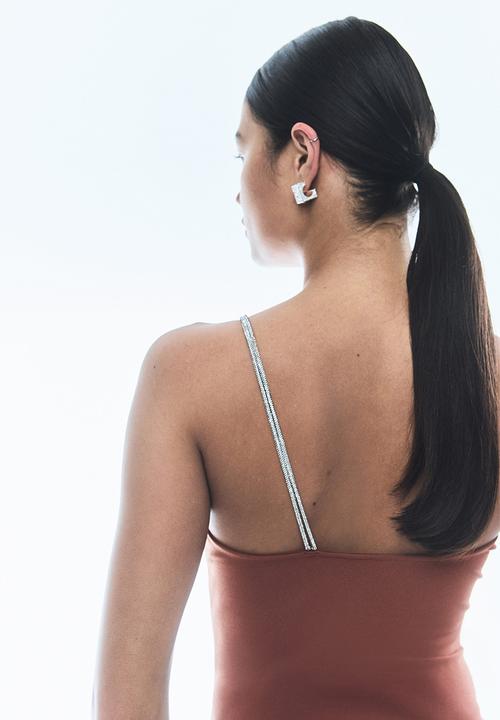 H&M - Rhinestone-strap one-shoulder body - dusty brown