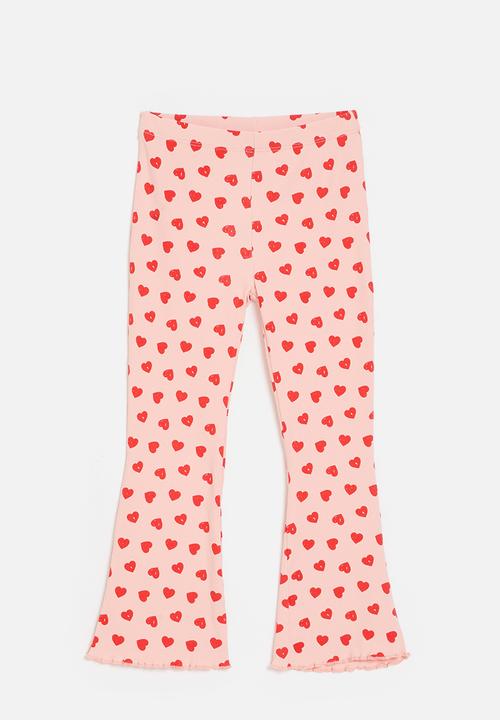 Pop Candy - Heart all-over print rib knit leggings - pink/red