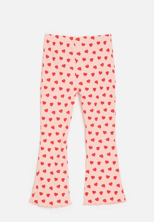 Pop Candy - Heart all-over print rib knit leggings - pink/red