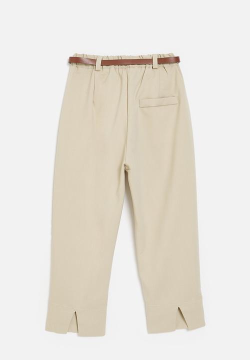 Pop Candy - Straight leg pants with cuff slits - beige