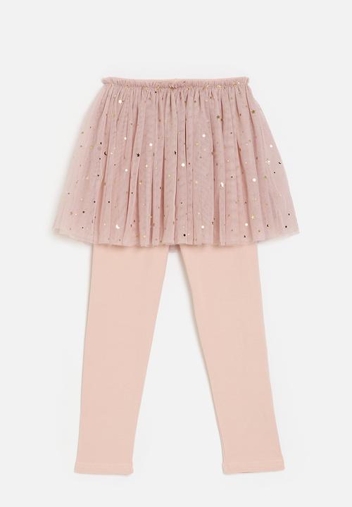 Pop Candy - Star & moon tulle skirt leggings - dusty pink