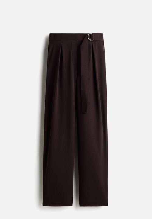 H&M - Belted trousers - dark brown 