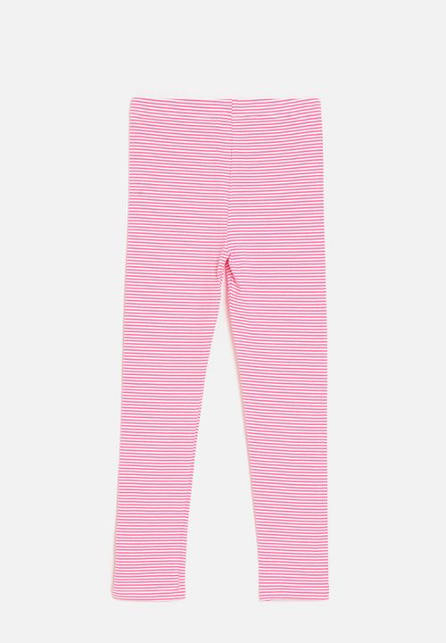 Pop Candy - Embroidered knee patch leggings - pink stripes/flower/strawberry