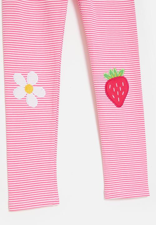 Pop Candy - Embroidered knee patch leggings - pink stripes/flower/strawberry